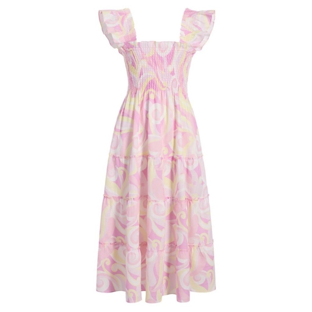 Hill House Ellie Nap linen pink swirl midi dress S